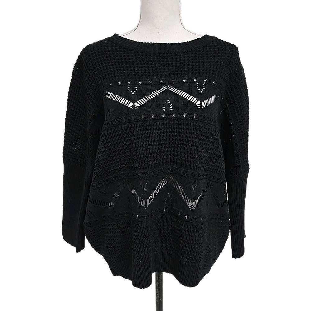Hem & Thread Knit Pullover Sweater Black Women's‎ Size L NWT